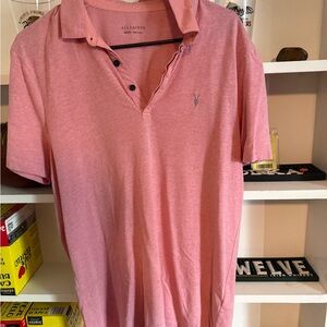 AllSaints Men's Heather Pink Polo with Embroidered Logo